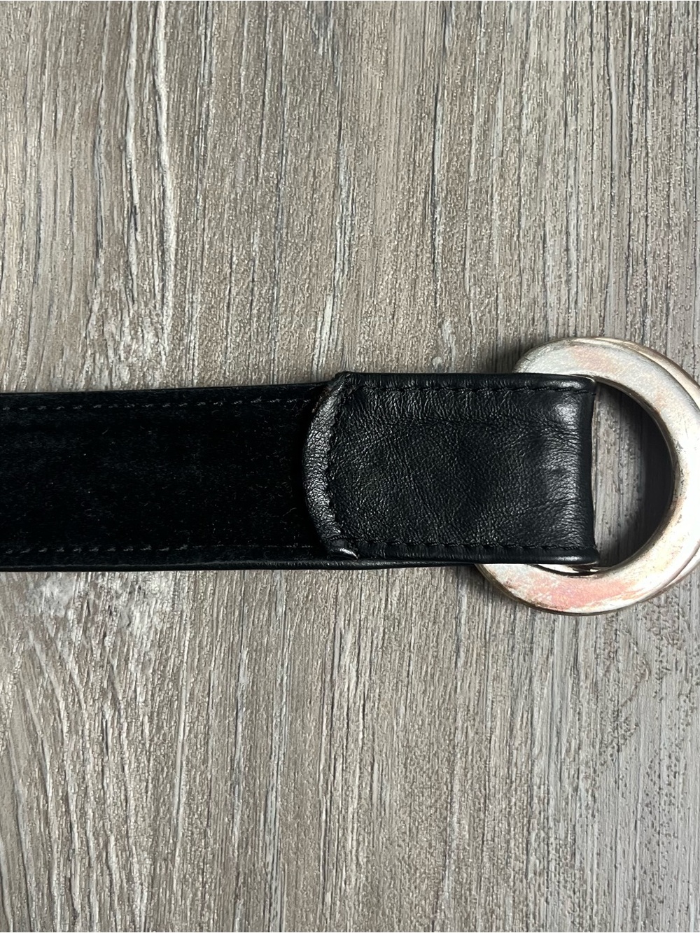 Vintage Black Leather Belt Silver Ring Buckle Boho Western S/M - Picture 8 of 10
